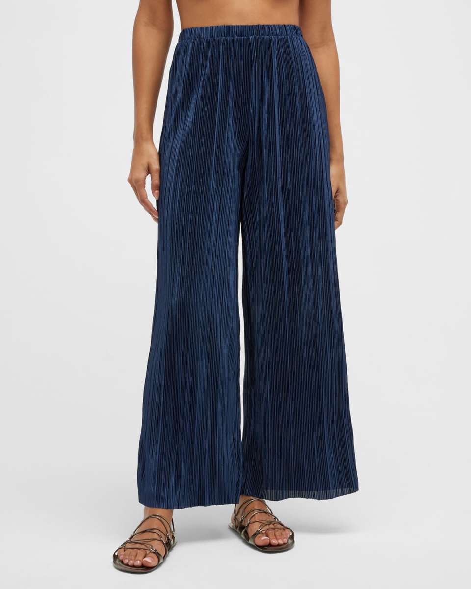 Plisse Wide-Leg Pants